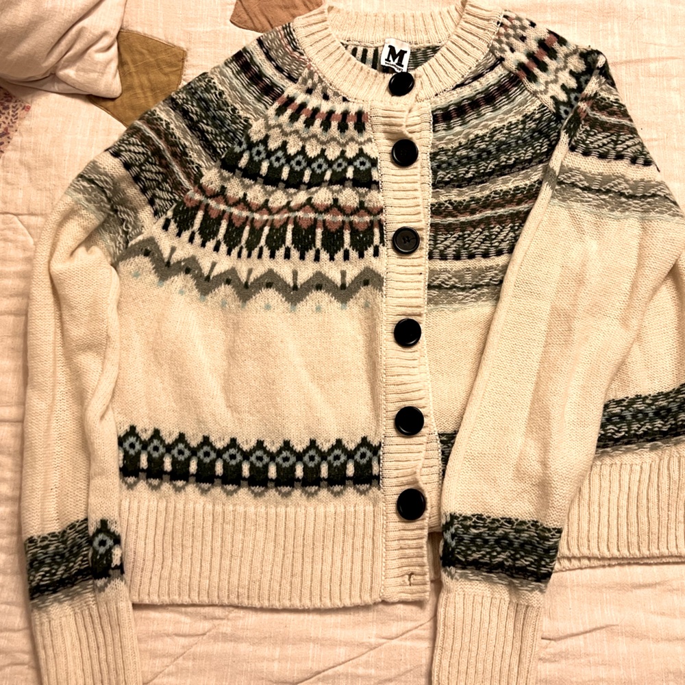 Missoni Cream Fair Isle Wool-Blend Cardigan with Black Buttons